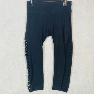 Betsey Johnson Performance Leggings Women Medium Black Cutout Cropped Yoga Pants